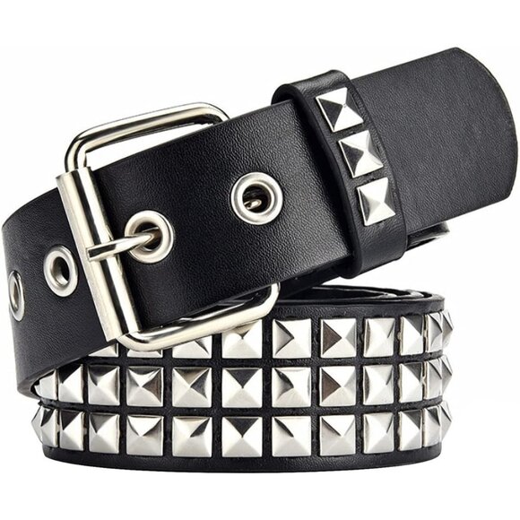 Women's Black Metal Punk Rock Rivet Belt with Bright Pyramid Studded - Picture 1 of 7